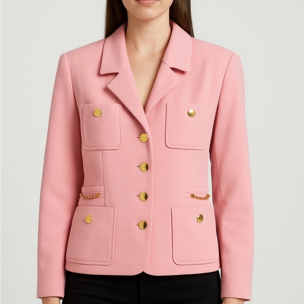 Vintage. Helena Stern Paris Pink Blazer Gold Buttons Made in France Size 38 (M)